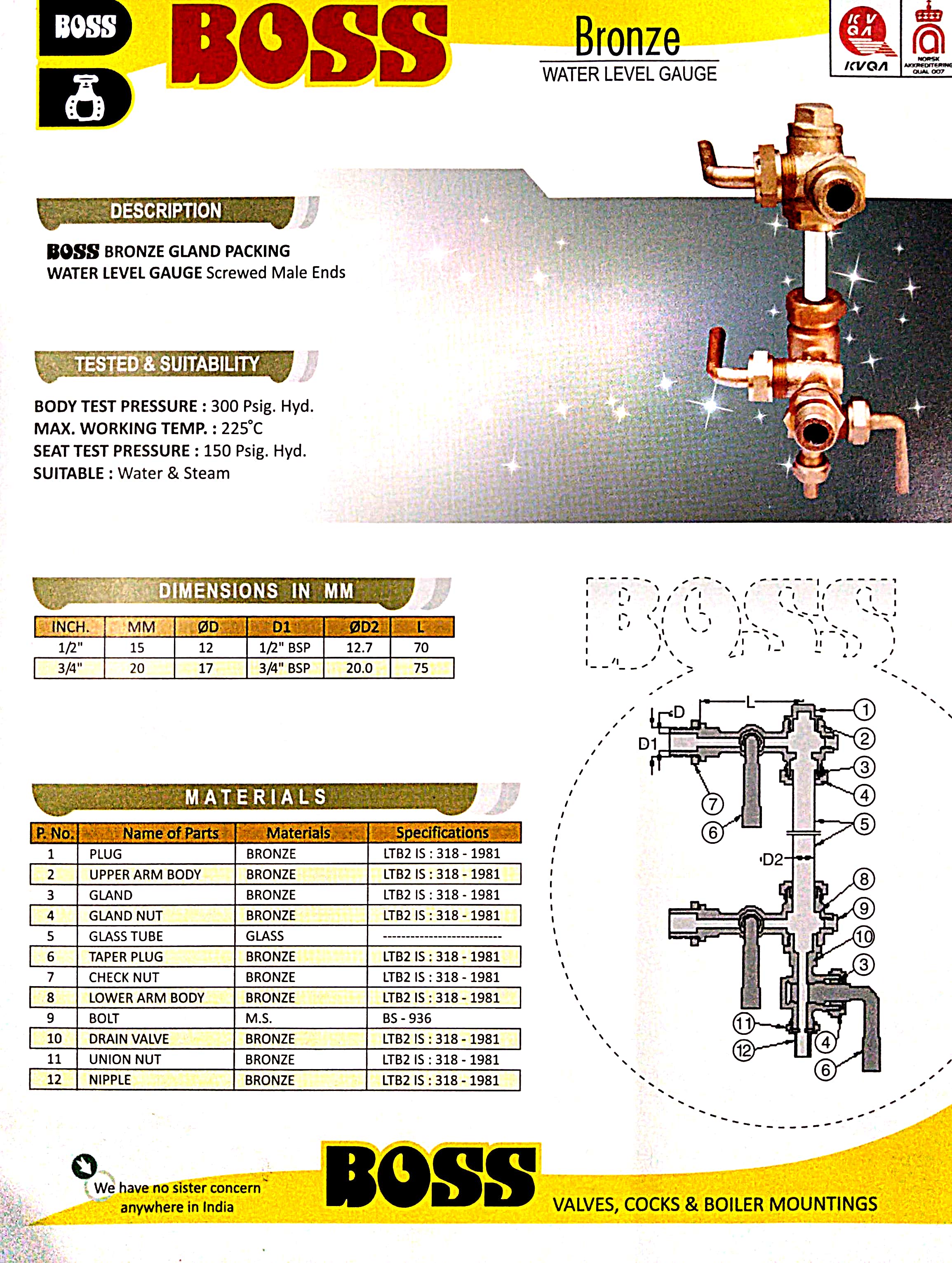 B O S S BOSS Bronze  WATER  LEVEL GAUGE