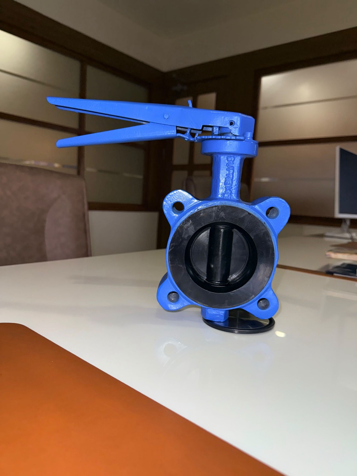 Supreme 80 mm lug butterfly valve lever operated with elastomer lining disc open